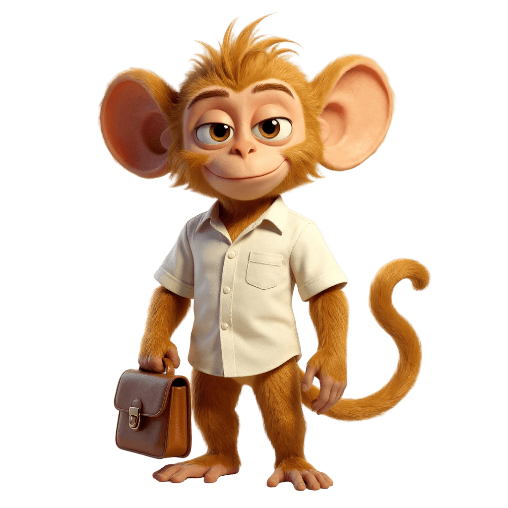 Dalam mascot in linen shirt holding a briefcase